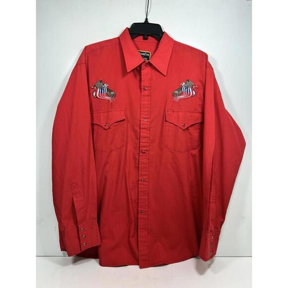 Other - Vintage Round Em Western Gear Shirt Sz L Snap Up Embroidered Eagle Red